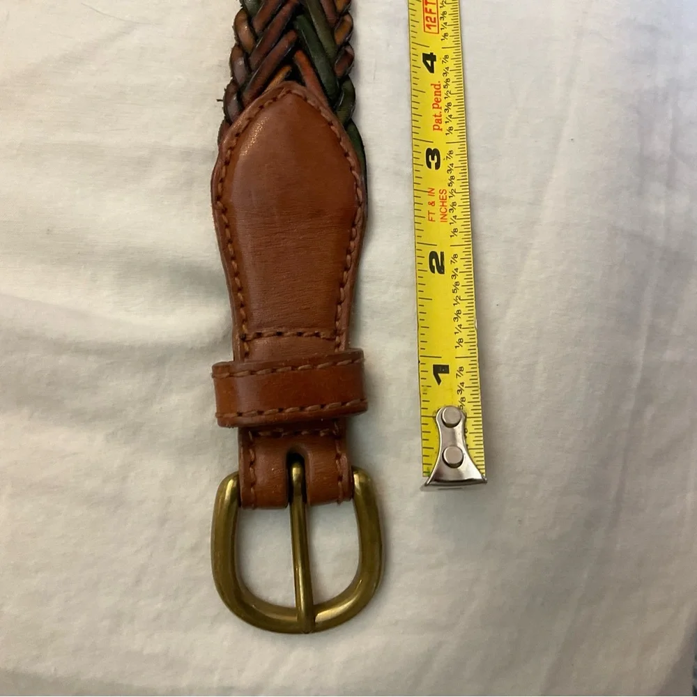 Men’s Size 44 Braided Brown black Genuine Leather Brass Buckle Belt